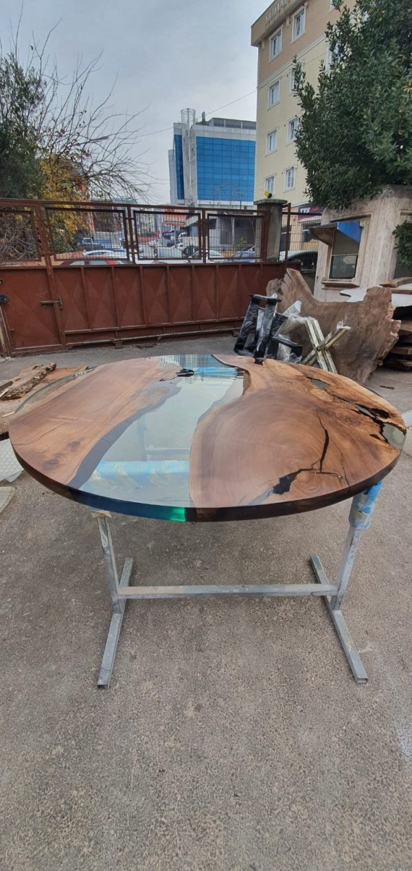 Round Dining Table, Custom 48” Diameter Round Table, Walnut Wood Clear Table, Clear Epoxy Table, Live Edge Table, Custom Order for Gernot Online Hot Sale