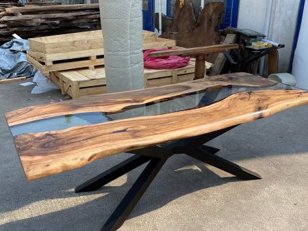 Clear Epoxy, Custom 96” x 40” Walnut Table, Clear Epoxy River Table, Live Edge Dining Table, Custom Order for Ebru Online now