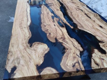 Olive Wood Dining Table, Epoxy Resin Table, Custom 65  x 40  Olive Wood Table, Blue Epoxy Table, Live Edge Table, Custom Order for Sabrina Supply