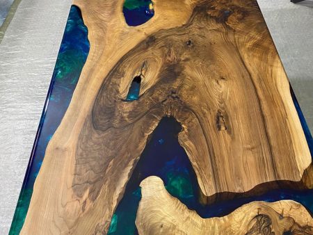 Epoxy Table, Epoxy Dining Table, Walnut Epoxy River Table, Custom 67” x 37” Walnut Blue, Turquoise, Green Epoxy Table, Order for Valerie Discount