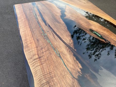 Live Edge Table, River Table, Custom 70” x 36” Walnut Smokey Gray Table, Epoxy River Dining Table, Custom Order for Nicole G on Sale