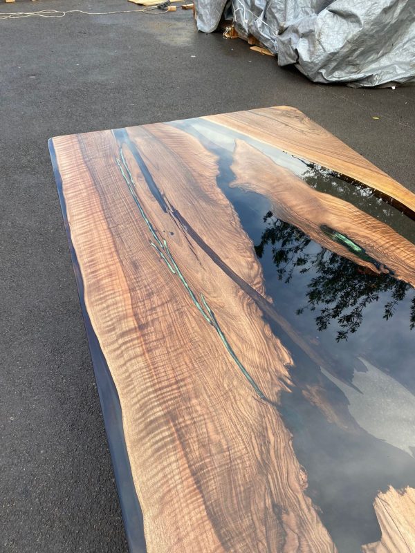 Live Edge Table, River Table, Custom 70” x 36” Walnut Smokey Gray Table, Epoxy River Dining Table, Custom Order for Nicole G on Sale