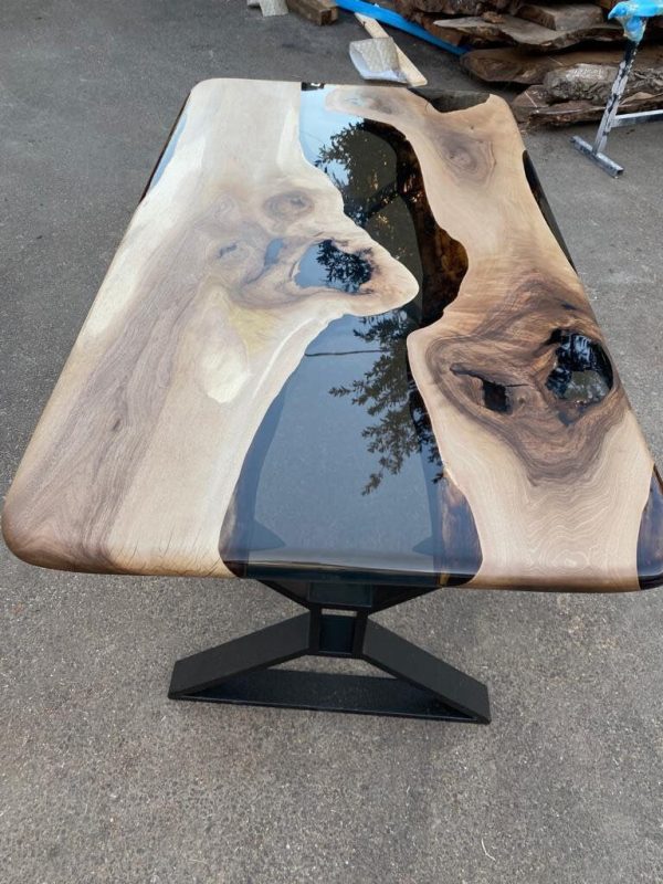 Epoxy Table, Epoxy Dining Table, Walnut Epoxy Table, Custom 65  x 36  Walnut Smokey Gray Epoxy River Table Order for Olena Online Sale