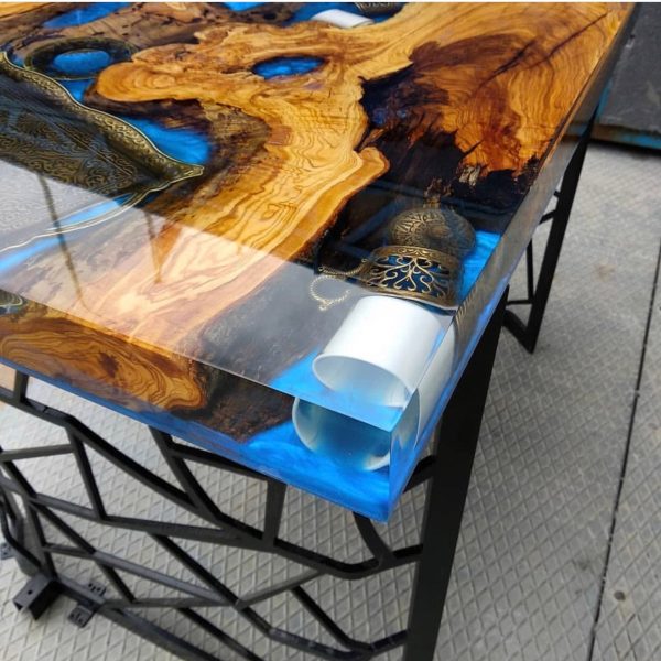 Made to Order Custom Table, Deep Sea Blue River Epoxy Table, Custom Walnut Epoxy Table, Resin Blue Epoxy, River Dining Table, Epoxy Table For Cheap