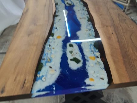 Ocean Table, Custom Dining Table, Custom 72” x 40” Walnut Wood Ocean Theme Table, Epoxy River Table Order, Epoxy Resin Table, for Daniel M Cheap