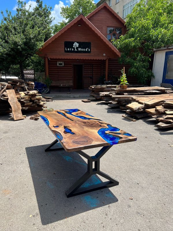 Walnut Dining Table, Custom 84” x 36” Walnut Blue Table, Epoxy Dining Table, Live Edge Table, River Table, Custom Order for Jeramy For Discount