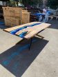 Epoxy Resin Table, Handmade Epoxy Table, Custom 90” x 42” Walnut Wood Deep Blue and Turquoise, White Waves Epoxy Table, for Kelly Bark2 Online now