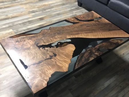 Clear Epoxy Table, River Table, Live Edge Table, Custom 48” x 24” Walnut Transparent Light Sky Blue, Epoxy River Table Order for Kristie 4 For Discount