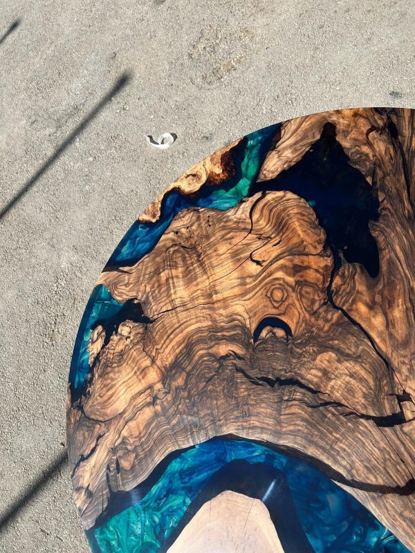 Round Dining Table, Custom 40” Round Walnut Blue Table, Turquoise, Green Epoxy Table, Epoxy Dining Table, Custom Order for Diana Cheap