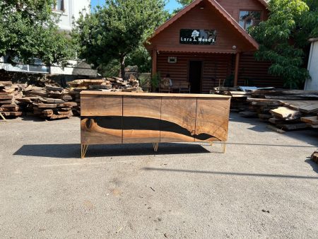 Black Epoxy Resin Credenza, Custom 82”L x 20”D x 36”H Walnut Credenza, Wood Credenza, Walnut Epoxy Credenza Order for Hope Hot on Sale