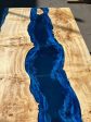 Epoxy Dining Table, Live Edge Table, Custom 79” x 44” Poplar Wood Blue, Turquoise and White Waves Epoxy River Dining Table, Order for Laurel For Sale