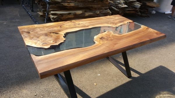 Walnut Dining Table, Custom 70” x 40” Table,  Walnut Clear Epoxy Table, River Table, Live Edge Table, Custom Order for Breanne Online now