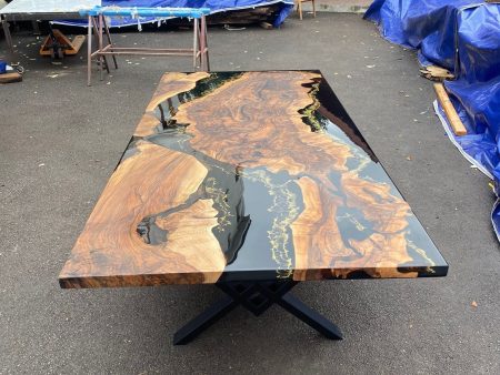 Custom 108” x 48  Gold Leaf Table, Walnut Black Table, Epoxy Resin Table, River Table, Made to Order Custom for Stella 2 Online