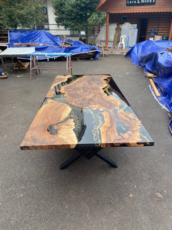 Custom 108” x 48  Gold Leaf Table, Walnut Black Table, Epoxy Resin Table, River Table, Made to Order Custom for Stella 2 Online