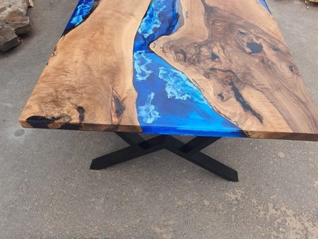 Live Edge Table, Custom 96” x 48” Walnut Blue Table, Epoxy River Dining Table, Live Edge Table, River Table, Custom Order for Jeanie Sale