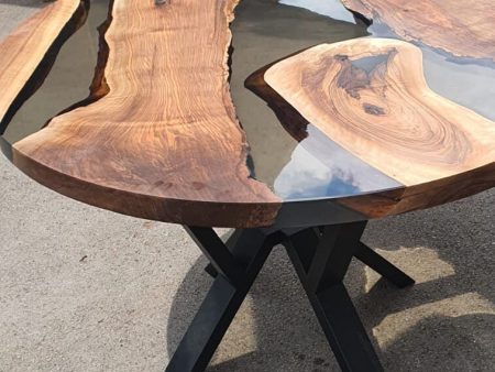 Epoxy Coffee Table, Custom Coffee Table, Custom 50” Diameter Round Table, Walnut Wood Smokey Gray Table, Epoxy Table, Order for Denise P Sale