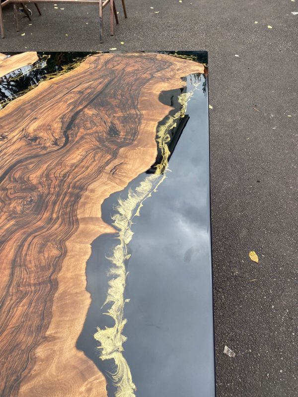 Custom 108” x 48  Gold Leaf Table, Walnut Black Table, Epoxy Resin Table, River Table, Made to Order Custom for Stella 2 Online