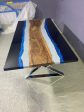 Epoxy Resin Table, Custom 96” x 40  Walnut Table, Light Gray, Blue and Black Epoxy Table, Custom Order for Christine Discount