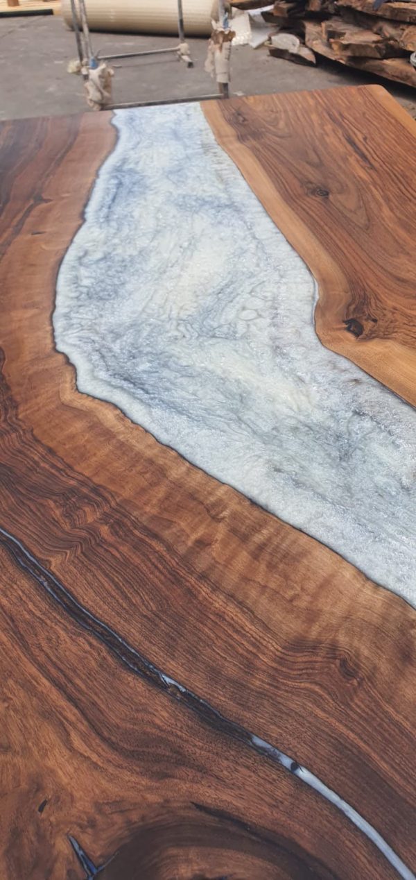 Epoxy Marble Table, Conference Table, Custom 72” x 36” Walnut Wood Gray Table, Marble Epoxy Table, Custom Order for Whitney For Discount