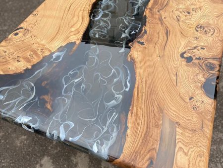 Live Edge Table, Epoxy Resin Table, Custom 60” x 36” Chestnut Smokey Gray Epoxy with White Strike Resin River Dining Table, Order for Rahad Fashion