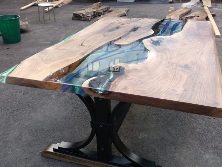 Handmade Epoxy Table, River Table, Custom 72  x 51  Walnut Blue, Turquoise, Clear Epoxy Table, River Table, Order for Gail Hot on Sale