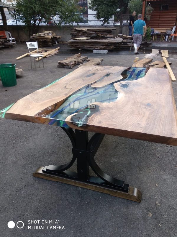 Handmade Epoxy Table, River Table, Custom 72  x 51  Walnut Blue, Turquoise, Clear Epoxy Table, River Table, Order for Gail Hot on Sale