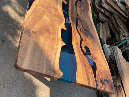 Live Edge Table, Custom 115” x 48” Walnut Wood Transparent Translucent Turquoise Green Table, Epoxy River Table, Custom Order for Constance Online