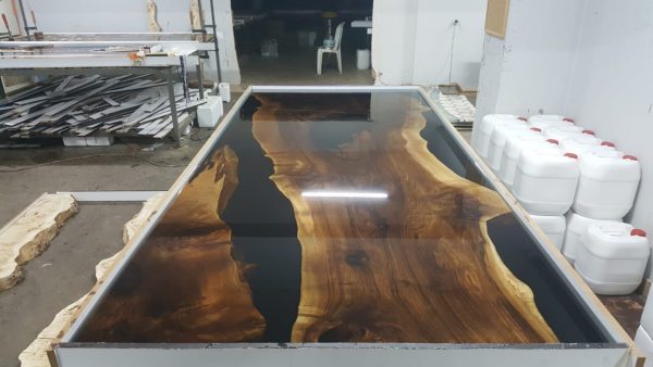 Walnut Dining Table, Custom 108” x 48” Walnut Black Table, Live Edge Table, Epoxy Dining Table, Custom Order for Courtney on Sale