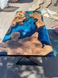 Epoxy Table, Epoxy Dining Table, Walnut Epoxy Table, Custom 72” x 36” Walnut Blue Turquoise Epoxy River Dining Table Order for Poom For Sale