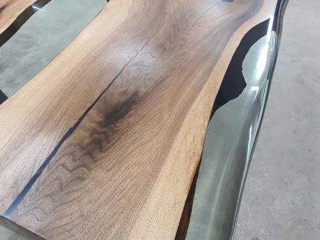 Handmade Epoxy Table, Live Edge Table, Epoxy Resin Table, Custom 84” x 42” Walnut Smokey Gray Table, Epoxy River Table, Order for Elizabeth on Sale