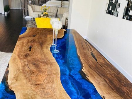 River Table, Custom 90” x 45” Walnut Deep Blue with Ocean Waves, Epoxy River Dining Table, Live Edge Table, Custom  Order for Mona Fashion