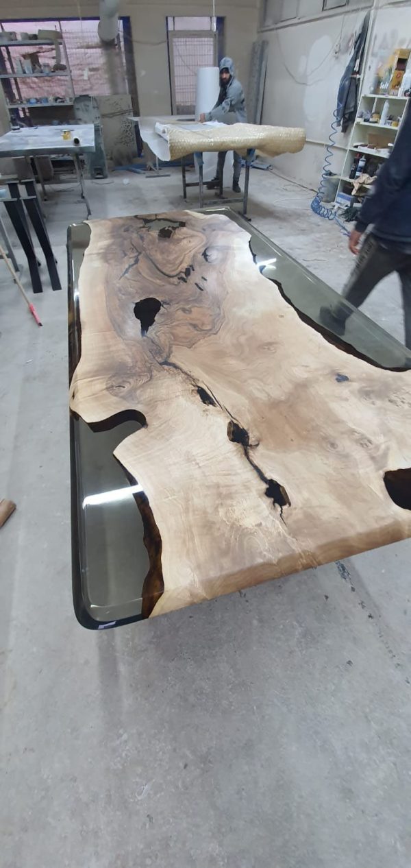 Handmade Epoxy Table, River Table, Live Edge Table, Custom 90” x 40” Walnut Smokey Gray Table, Epoxy River Table, Custom Order for Jane Online Hot Sale