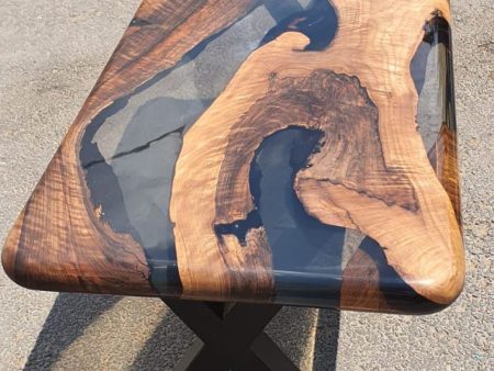 Live Edge Table, Epoxy Dining Table, Epoxy Resin Table, Custom 40” x 18” Walnut Smokey Gray Table, Epoxy River Table, Order for Laurie V Online Hot Sale