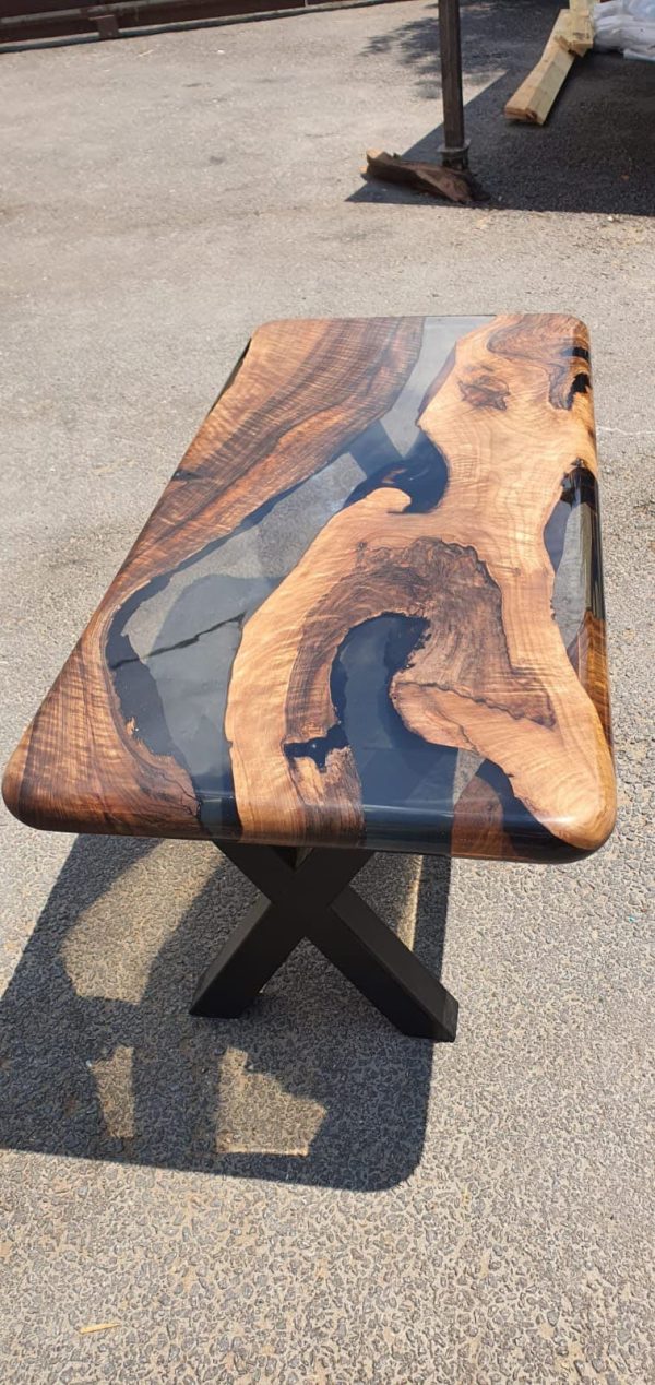 Live Edge Table, Epoxy Dining Table, Epoxy Resin Table, Custom 40” x 18” Walnut Smokey Gray Table, Epoxy River Table, Order for Laurie V Online Hot Sale