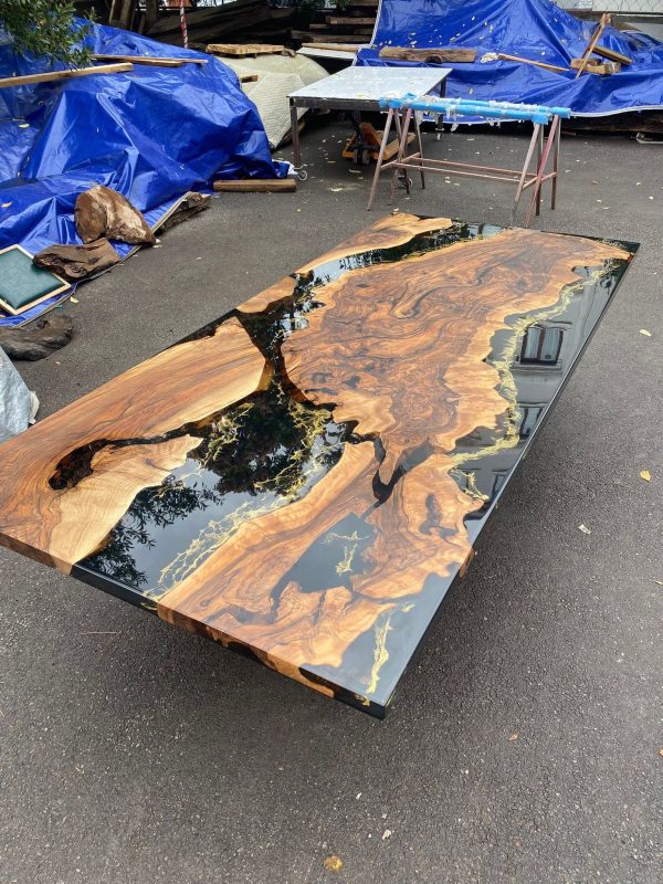 Custom 108” x 48  Gold Leaf Table, Walnut Black Table, Epoxy Resin Table, River Table, Made to Order Custom for Stella 2 Online