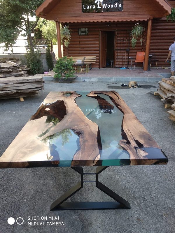 Epoxy Dining Table, Custom 84” x 48” Walnut Table, Clear Epoxy Table,  River Dining Table, Live Edge Table, Custom Order for Clint For Discount