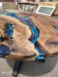 Walnut Dining Table, Custom 48” Diameter Round Walnut Wood Blue, Turquoise, White Waves Table, Epoxy Dining Table, Order for Lindsey Chaa For Cheap