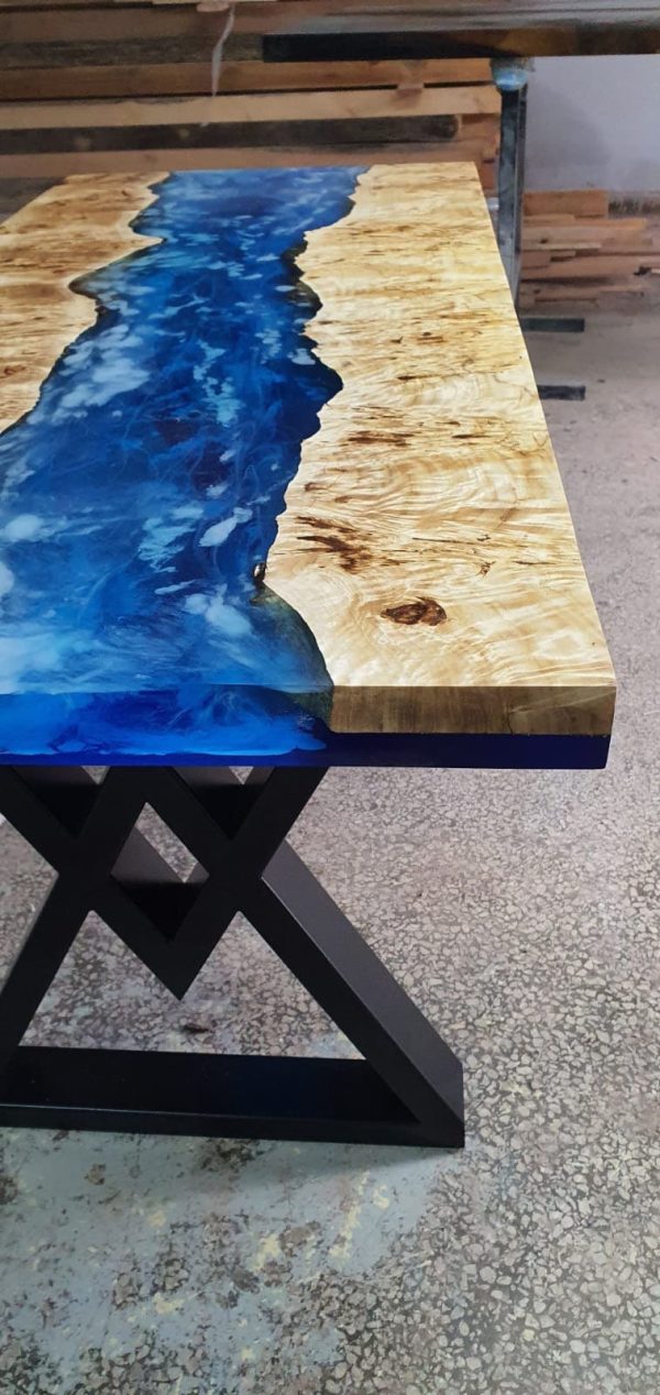 Epoxy Table, Epoxy Dining Table, Poplar Epoxy River Table, Custom 54” x 24” Poplar Blue Table, Epoxy Table, Custom Order for VN For Sale