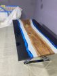 Epoxy Resin Table, Custom 96” x 40  Walnut Table, Light Gray, Blue and Black Epoxy Table, Custom Order for Christine Discount