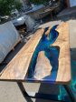 Handmade Epoxy Table, Custom 84” x 42” Walnut Blue, Turquoise, Green Table, Epoxy Dining Table, Epoxy Resin Table, Custom for Sarvani For Sale