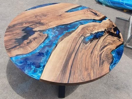 Walnut Dining Table, Custom 48” Diameter Round Walnut Wood Blue, Turquoise, White Waves Table, Epoxy Dining Table, Order for Lindsey Chaa For Cheap