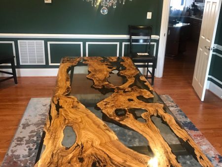 Olive Wood Epoxy Table, Custom 108” x 42” Olive Wood Table, Clear Epoxy Dining Table, River Table, Handmade Table, Custom Order for Michelle on Sale