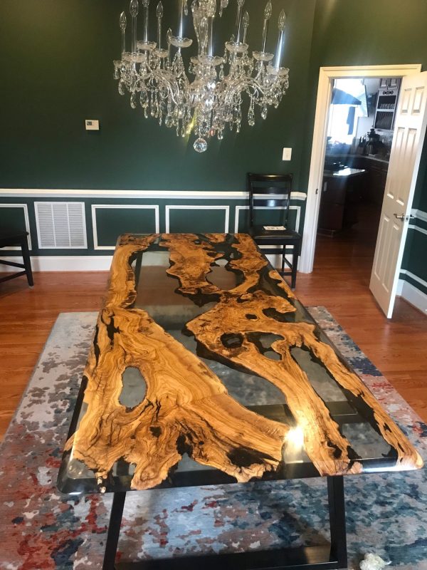 Olive Wood Epoxy Table, Custom 108” x 42” Olive Wood Table, Clear Epoxy Dining Table, River Table, Handmade Table, Custom Order for Michelle on Sale