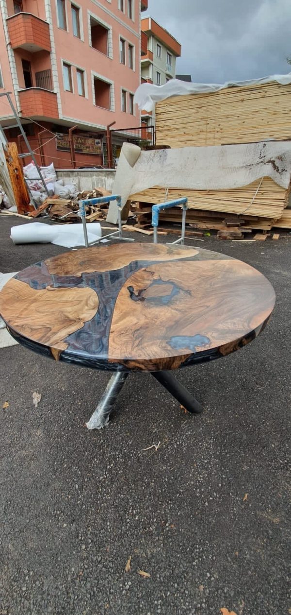 Epoxy Coffee Table, Epoxy Dining Table, Epoxy Resin Table, Custom 45” Diameter Round Walnut Wood Metallic Gray Epoxy Table Order for Daniela Discount