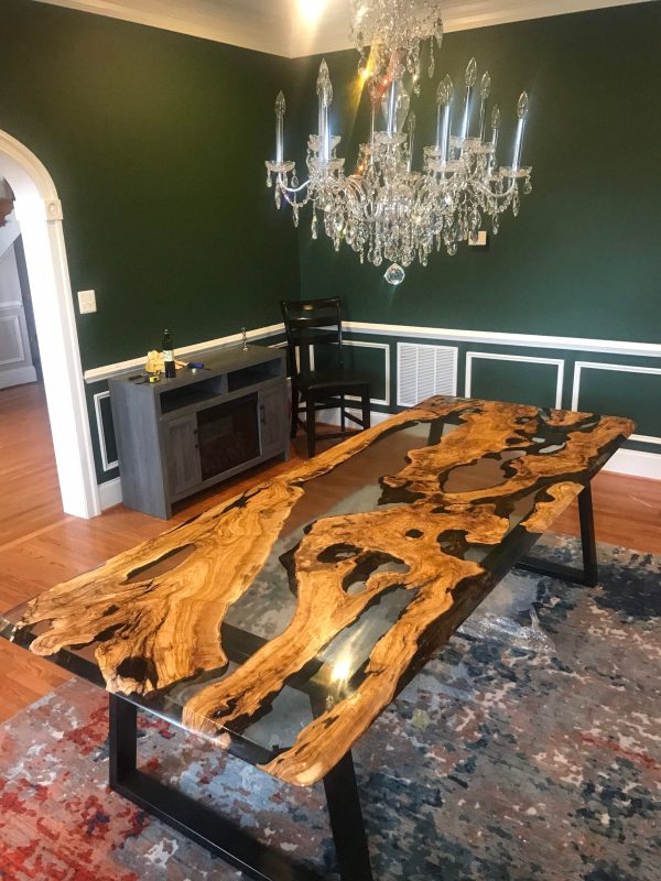 Olive Wood Epoxy Table, Custom 108” x 42” Olive Wood Table, Clear Epoxy Dining Table, River Table, Handmade Table, Custom Order for Michelle on Sale