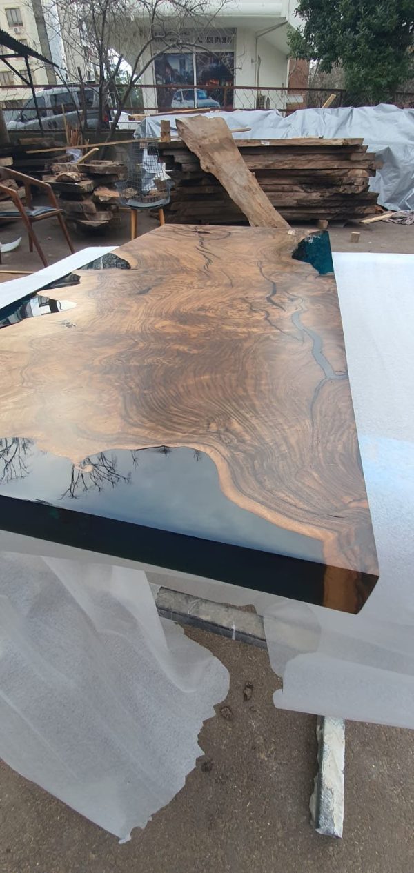 Walnut Dining Table, Epoxy Coffee Table, Custom 40” x 18” Walnut Transparent Translucent Turquoise Epoxy Coffee Table, Order for April Sale