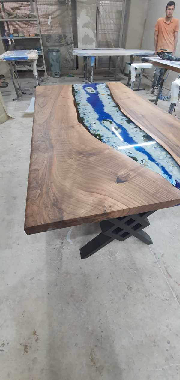 Ocean Table, Custom Dining Table, Custom 72” x 40” Walnut Wood Ocean Theme Table, Epoxy River Table Order, Epoxy Resin Table, for Daniel M Cheap