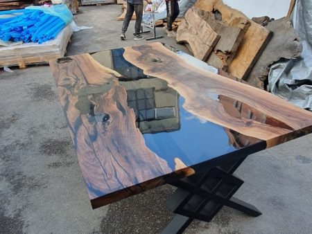 Epoxy Resin Table, Epoxy Dining Table, Walnut Epoxy River Table, Custom 72” x 42” Walnut Smokey Gray Table, Epoxy Table Order for Spencer M Online Hot Sale