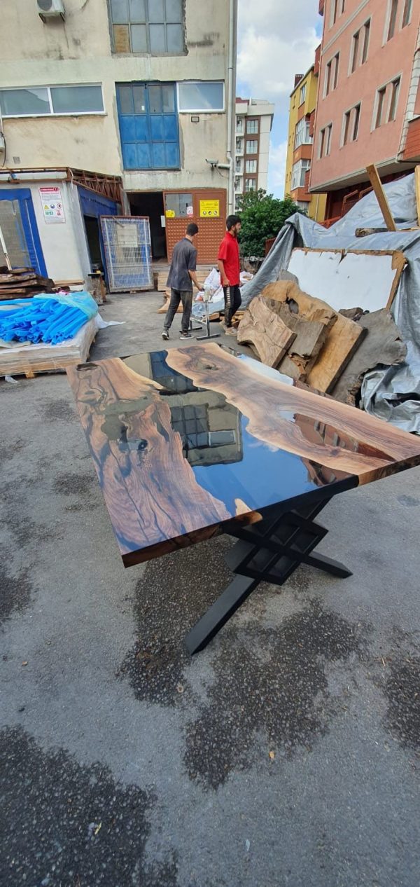 Epoxy Resin Table, Epoxy Dining Table, Walnut Epoxy River Table, Custom 72” x 42” Walnut Smokey Gray Table, Epoxy Table Order for Spencer M Online Hot Sale