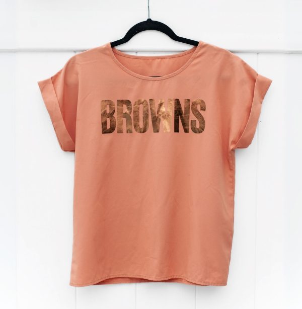 Browns Metallic Peach Rework Top For Sale